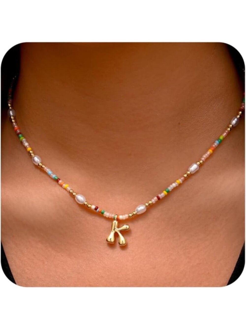 Colorful Beaded Initial Necklace for Women, Teens & Kids - Pearl Bubble Pendant